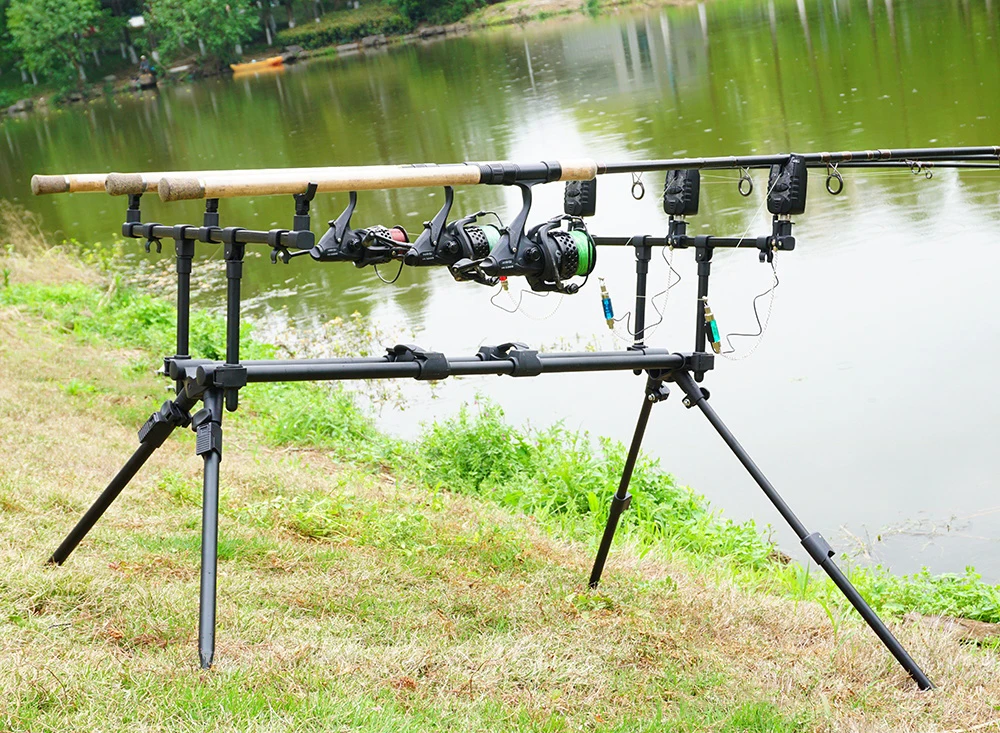 Hirisi RP130 Karpfenangel-Rod-Pod-Set für 3 Angelruten, verstellbare Banksticks, Rutenhalter, Stützständer, Angelzubehör – Detail 10