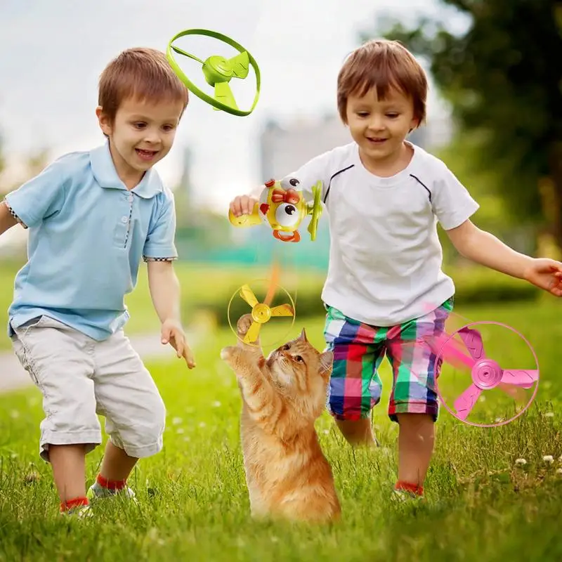 Flying Disc Launch Toy Flying Saucer Playset Backyard Games Interactive Catching Outdoor Toys With Spinners Sports Outside Games