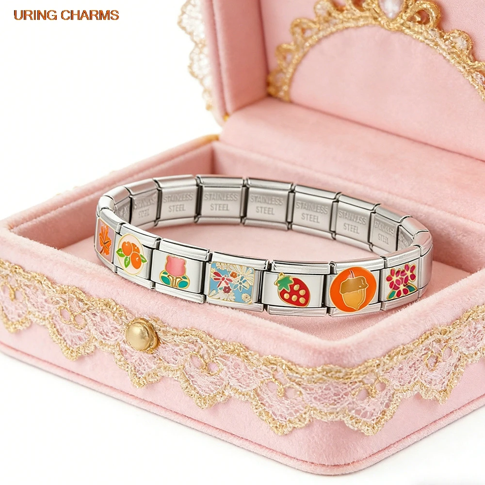 URING Kreative Vier Jahreszeiten Frühling Sommer Herbst Winter Italienische Charms Link Fit 9mm Edelstahl Armband Machen DIY Schmuck – Detail 4