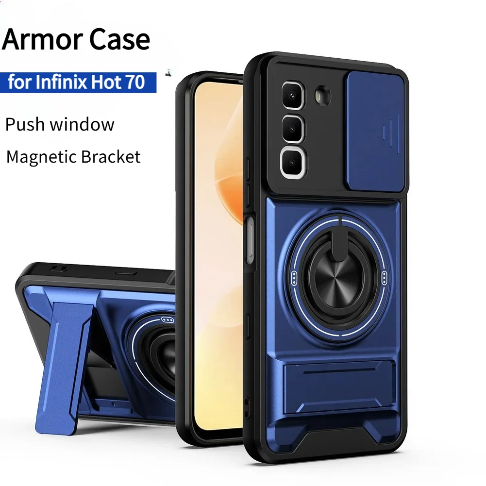 Enhanced Armor Design PC+TPU Case with Push Window and Magnetic Bracket