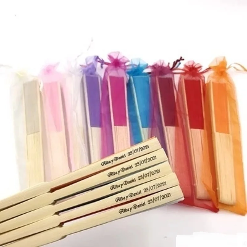 

wedding gifts and guest gifts silk fan handmade wedding decoration folding fan + custom printing 50pcs