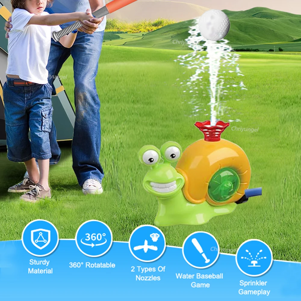 2 in 1 Water Sprinkler Baseball Toy for Kids Baseball Toy Water Game 360° Roating Spray Play for Summer Backyard Lawn Pool Party 5