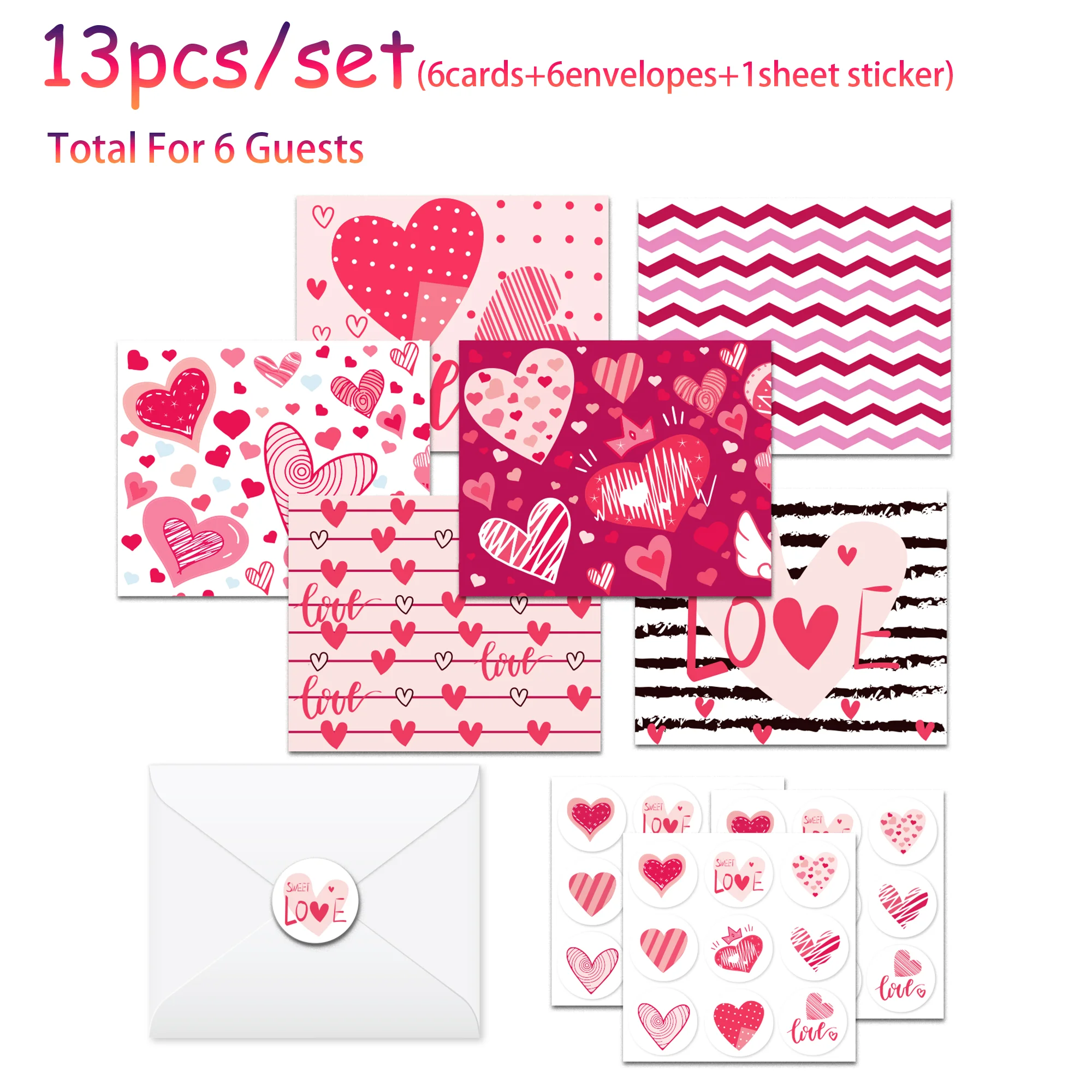 13 Stück Liebesherz-Grußkarten mit Umschlägen und Aufklebern, Hochzeitsdekoration, Nachrichtenkarten für Valentinstag, Partyzubehör – Detail 2