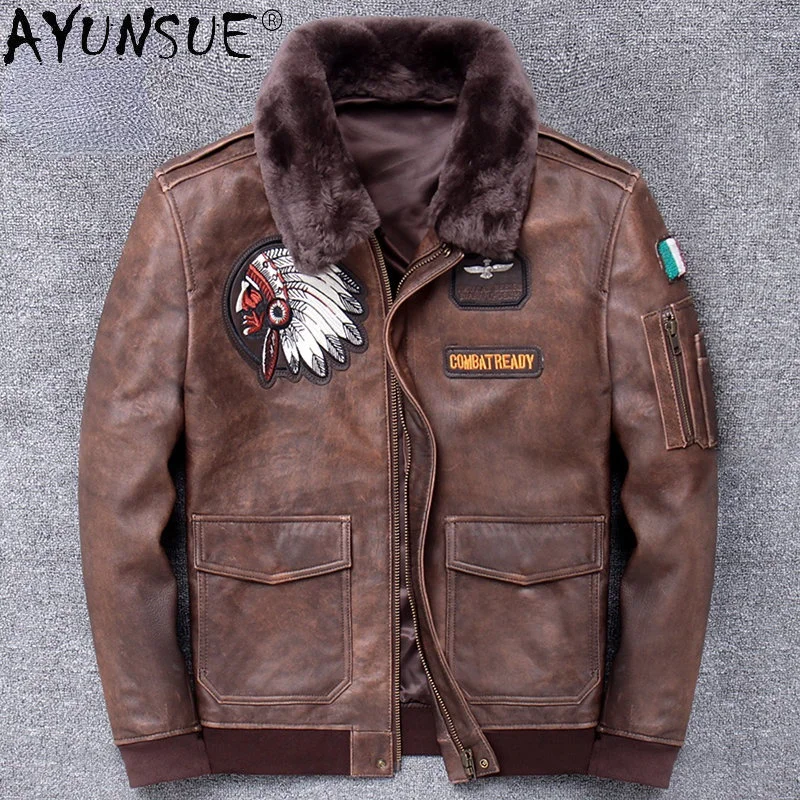 

Mens Genuine Leather Jacket Autumn Real Sheepskin Jackets Men Coat Short Flight Suit Sobretudo Masculino SG