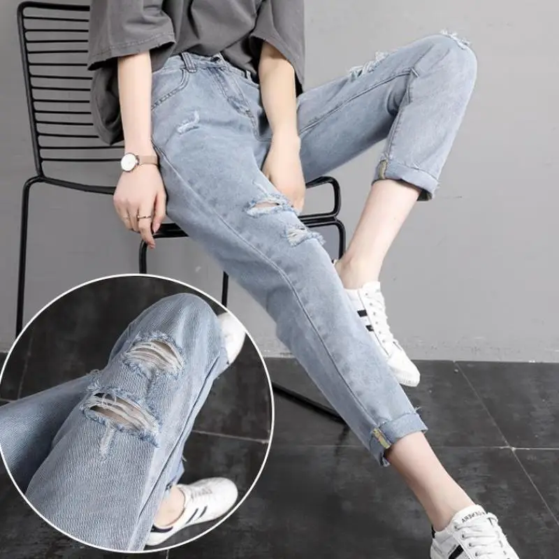 

2022 new autumn winter fashion casual Denim Pants boyfriend hole womens jeans high waisted ripped Jeans for women