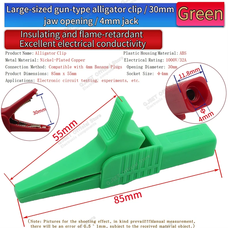 1 Stück/1 Set 1kV 32A 85mm Kupfer-Krokodilklemmen Batterietest-Krokodilklemmenverbinder für Bananenstecker 4mm Hochspannungs-Testklemme – Detail 8