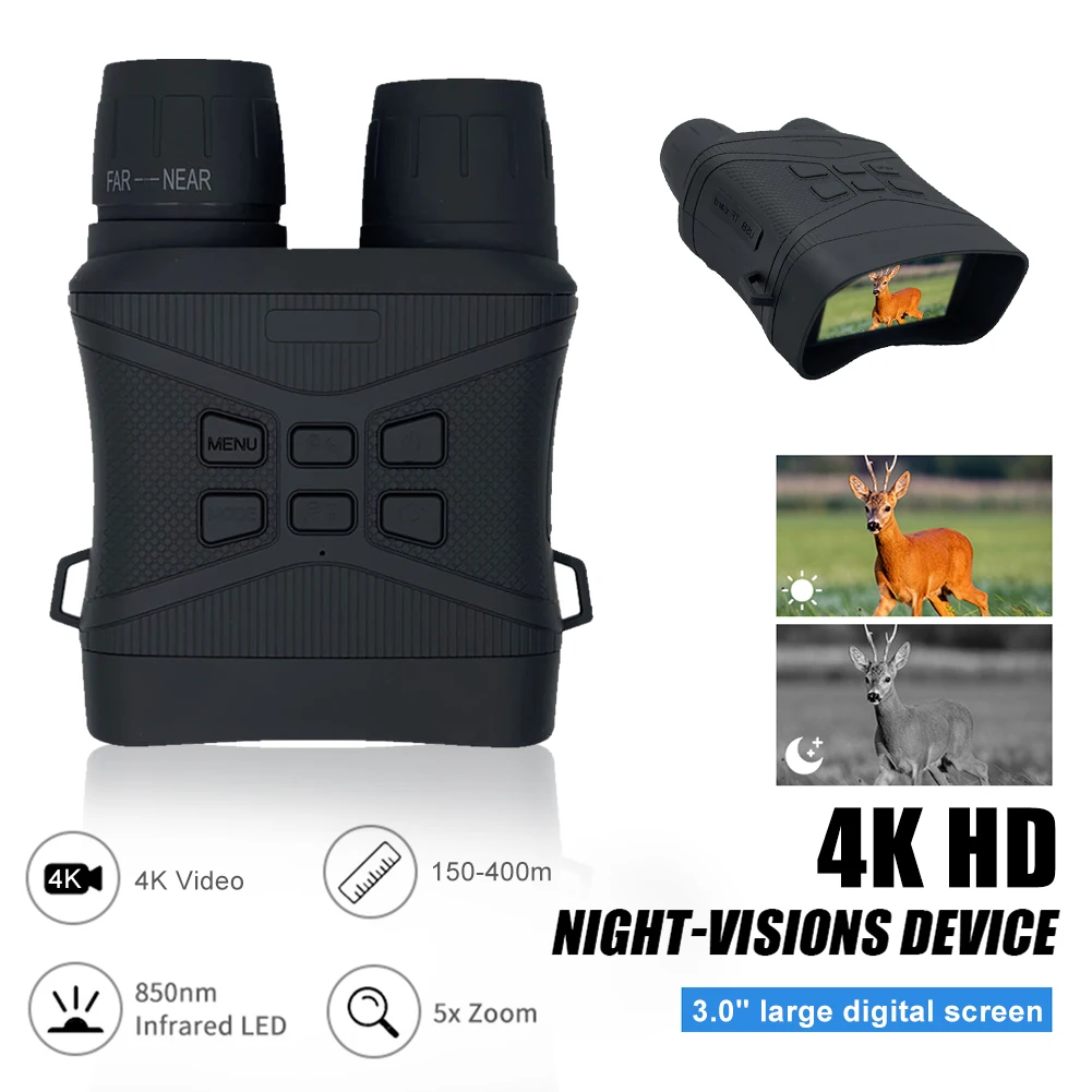 

4K HD 3" LCD Night Vision Binoculars 400m No Light Vision Telescope for Outdoor Wildlife Scouting Hunting Camping Bird Watching
