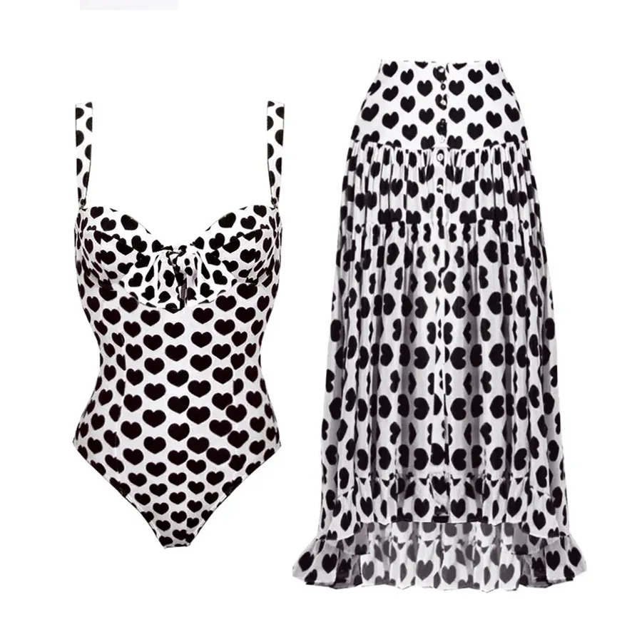 New Printed One-piece Swimsuit Women's Beach Suit Skirt Swimwear Ruffle Sleeve Bikini Swimsuit Cover Up Beachwear Bathing