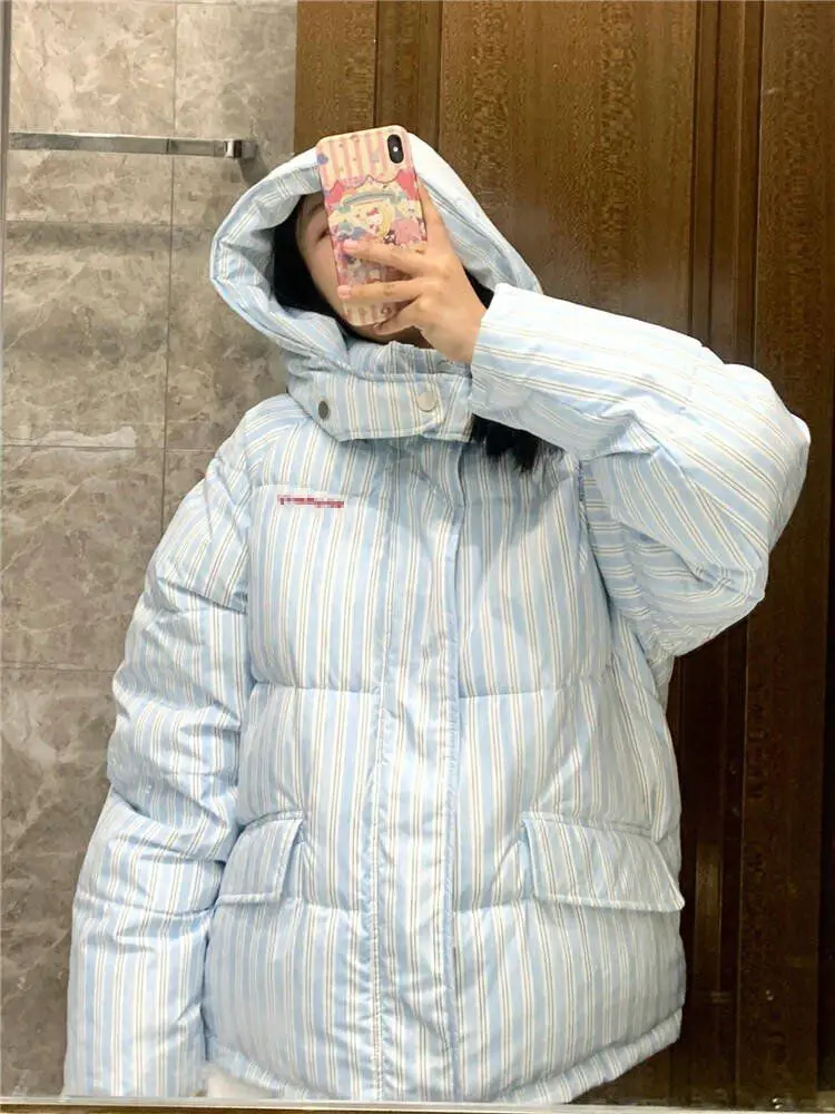 2025 Winter New Hooded Jacket Korean Loose Warm Thick Cotton Coat Women Printing Overcoat Quilted Coat Women Long Parkas Outwear