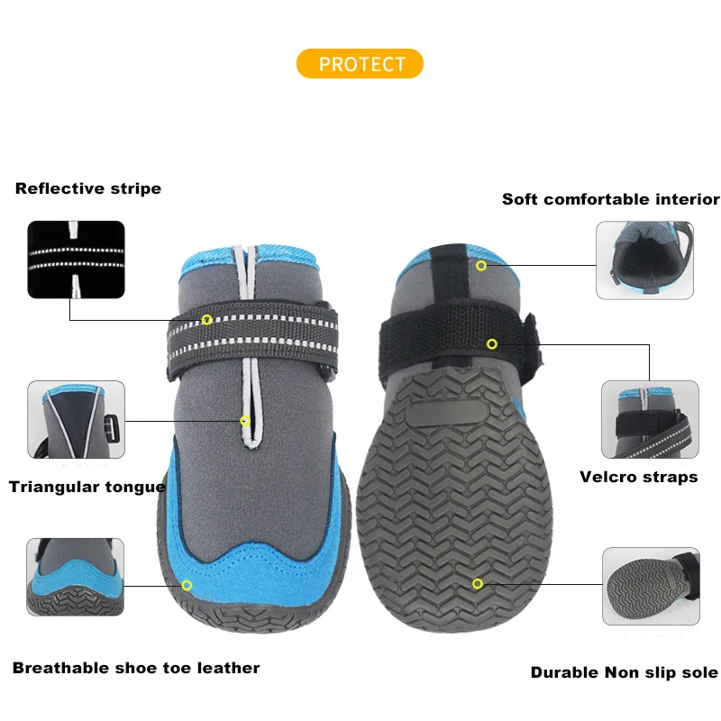 Pet Dog Shoes for Sports Mountain Wearable for Pets Anti-Slip Outdoor Adjustable Reflective Staps Pet Paw Protector Waterproof