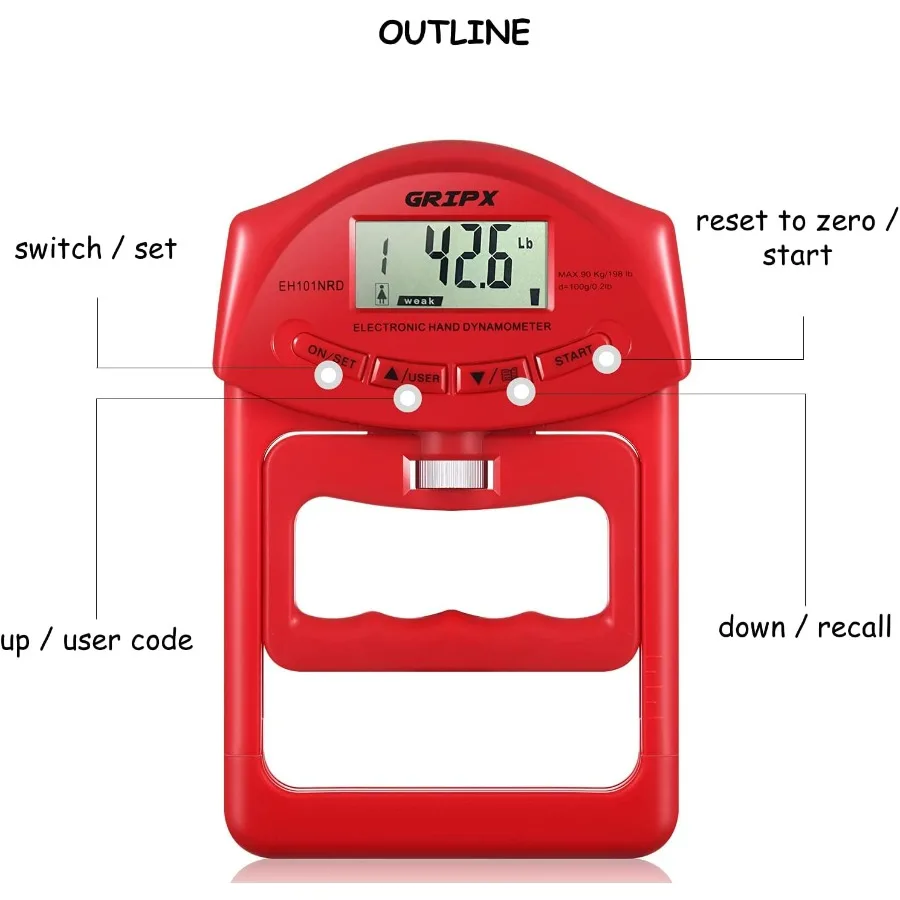 Digital Hand Dynamometer Grip Strength Measurement Meter Auto Capturing Electronic Hand Grip Power 198Lbs / 90Kgs