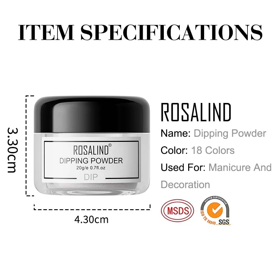 Nail Dipping Powder ROSALIND 20g Dip Pure Dust Manicure and Decoration Dip Extension Nail Gel Art Design Air Dry nail powder nail decoration nail decorations