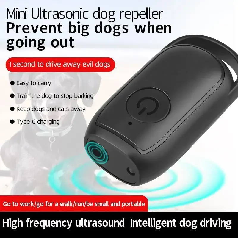 Portable Ultrasonic Dog Repeller USB Rechargeable Long Range Bark Control Outdoor Defense Training Device With LED Light