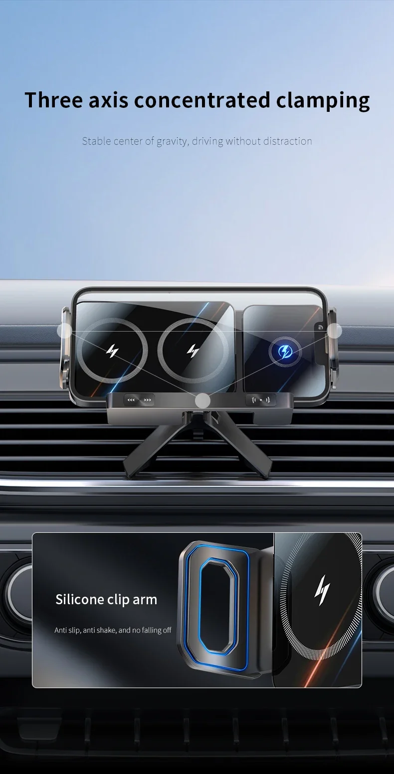 cargador inalambrico para carro con doble bobina de pantalla plegable para Samsung Galaxy Z Fold 7, 6, 5, 4, 3, iPhone 16, 15, 14, 13, 12 Pro Max, soporte de carga rápida » cargador inalambrico para carro con doble bobina