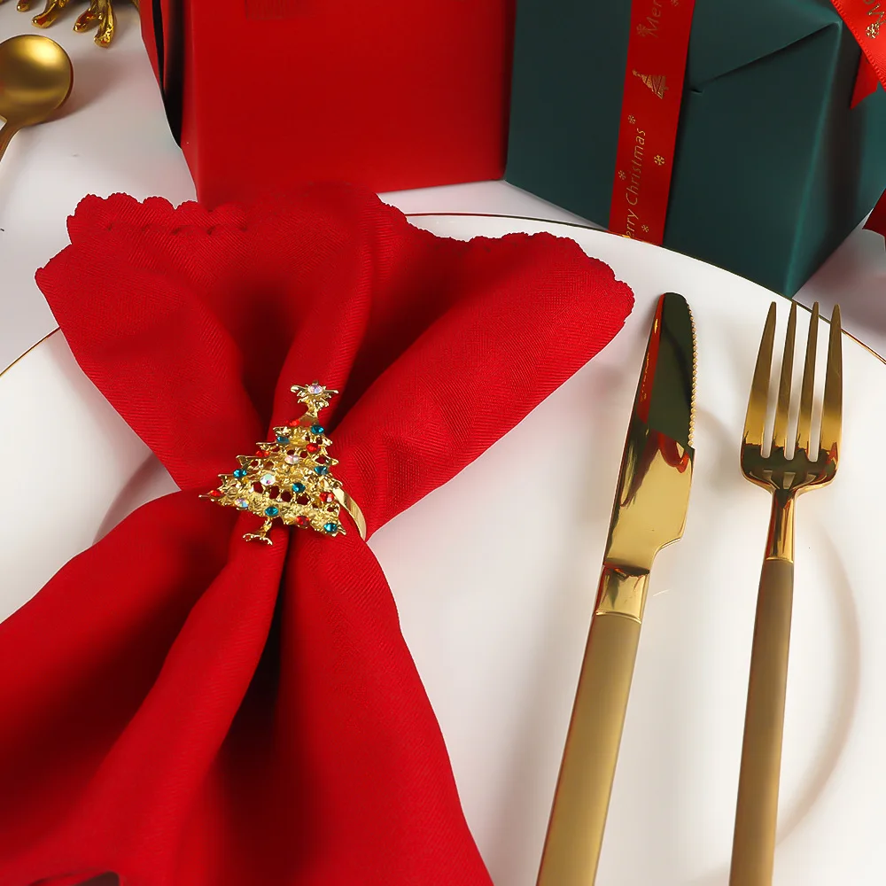 Christmas Series Alloy Napkin Buckle Color Diamond Christmas Tree Golden Napkin Ring WesternStyle Hotel Restaurant Table