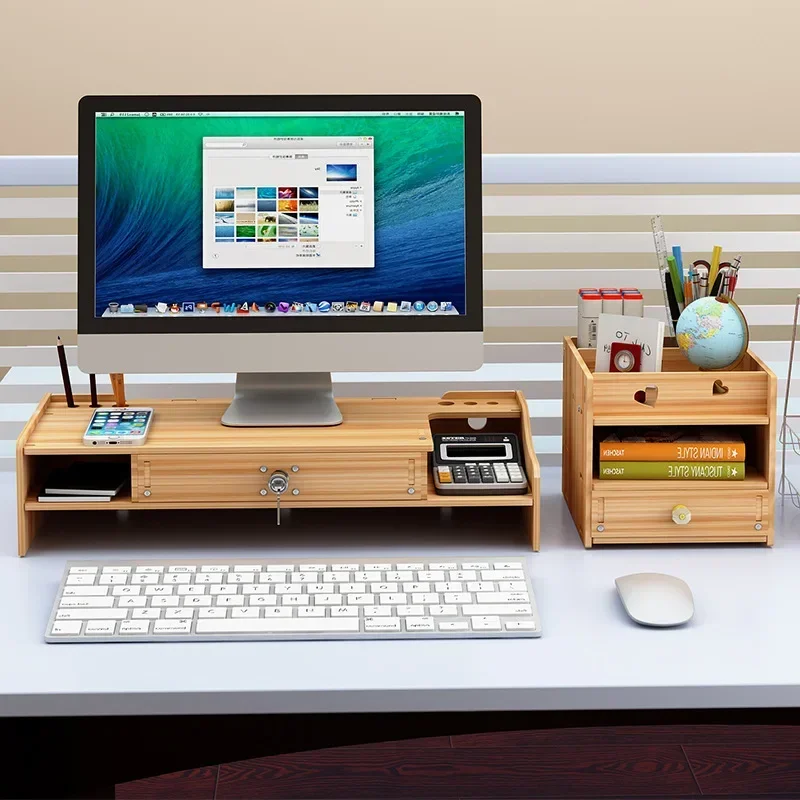 

Monitor Wood Riser with Drawer Computer/Laptop/PC Stand for Desk Organizer Wooden Desk W/ Drawer File Storage Desk Organizer