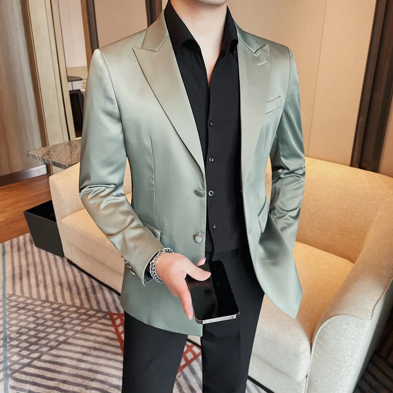 

High Quality Solid Color Blazers Men Fashion Slim Fit Casual Business Suit Jacket Banquet Party Social Wedding Dress Coat M-4XL