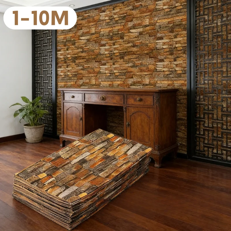 70cmx1m Retro 3D Brick Wallpaper,Waterproof Anti-stain Self Adhesive Wall Sticker for Living Room Bedroom Kitchen Home Decor