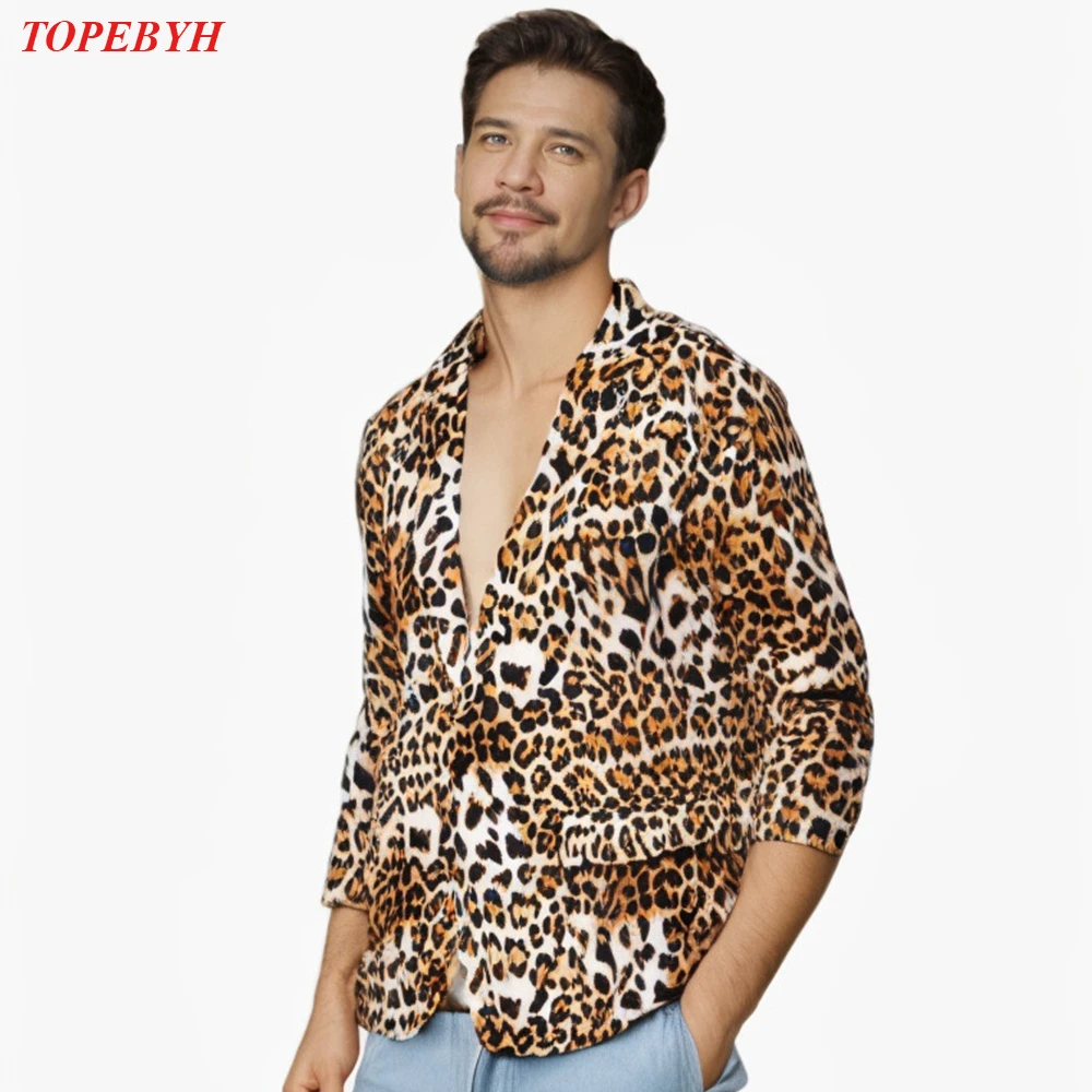 Men's Suit Jacket Leopard Print Suit Business Casual Party Jacket Men Blazer Coat