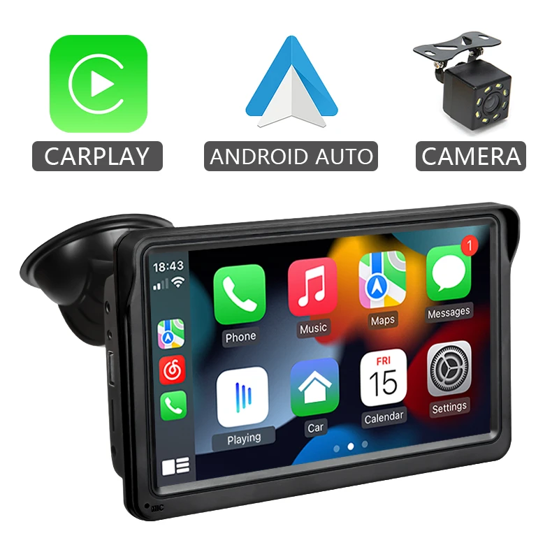 Autoradio Portatile 7 Pollici – Wireless CarPlay E Android Auto, FM, Bluetooth, Telecamera, Per Tutte Le Auto
