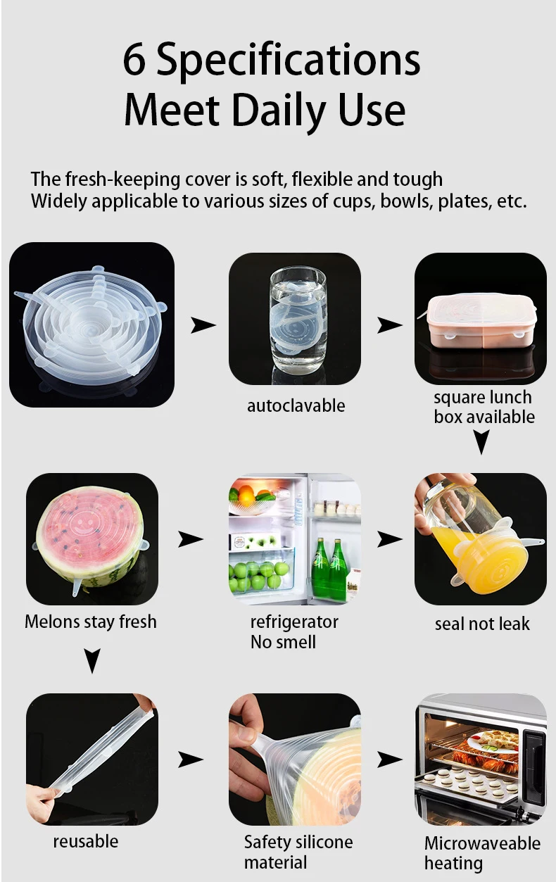 Description Picture 5 of itemSilicone Cover Stretch Lids Reusable Durable For Fresh Food Leftovers Keep Food Fresh Washable Cookware Bowl Microwave Cover