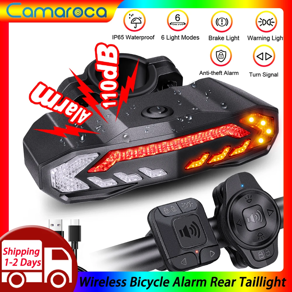 Camaroca Wireless Bicycle Alarm Rear Tail Light Turn Signal IP65 Waterproof Remote Control USB Bike Brake Sensor Taillight