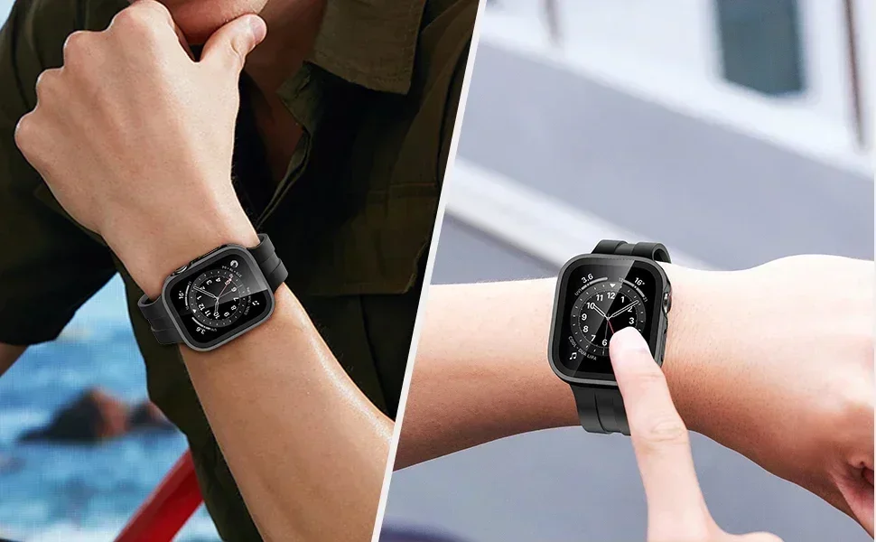 Glas + Hülle für Apple Watch 42 mm 46 mm 45 mm 41 mm 44 mm 40 mm gerade Kante Displayschutzfolie Cover Case iWatch SE 3 6 7 8 9 10 11 – Detail 7
