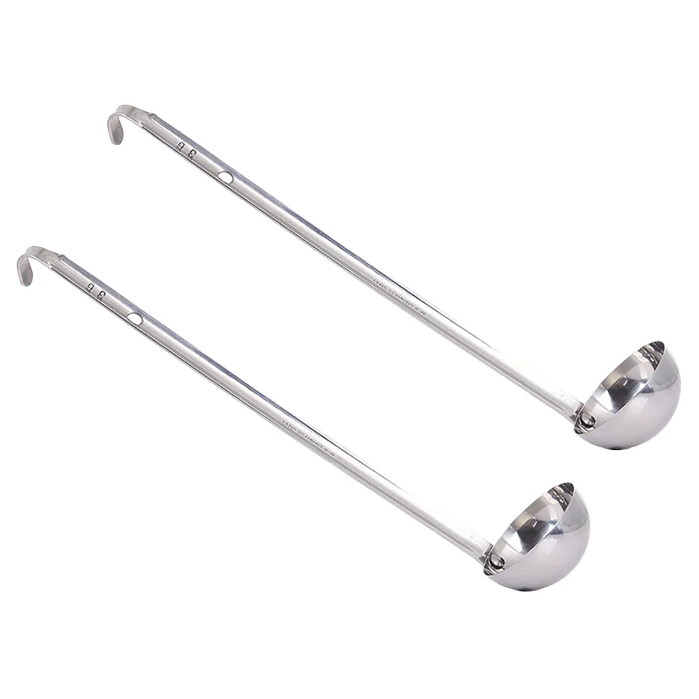 2 Pcs Stainless Steel Soup Spoon Set Long Handle For Kitchen Sauce Portioner Reusable Ladle Metal Water Scoops