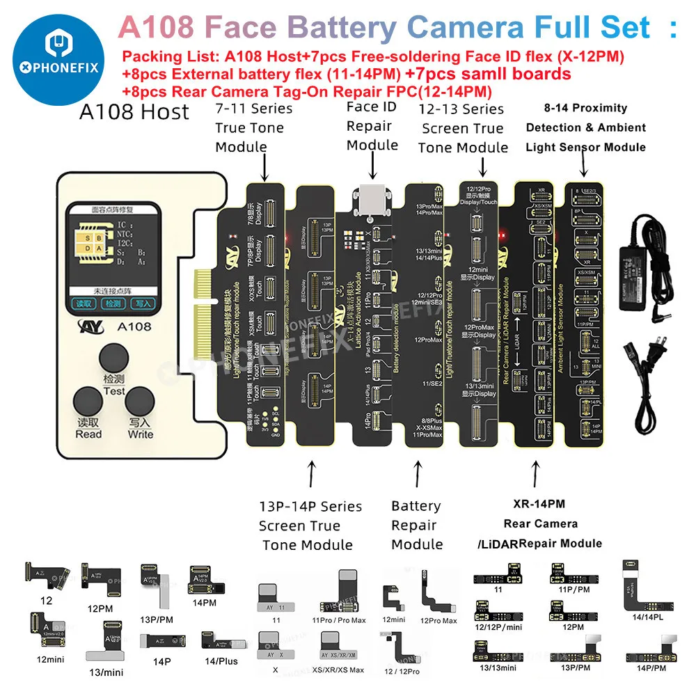 A108 Box Face Id True Tone Battery Programmer Per Iphone X-14 Pro Max Dot Projector Read Write Dot Matrix Face Id Repair Flex