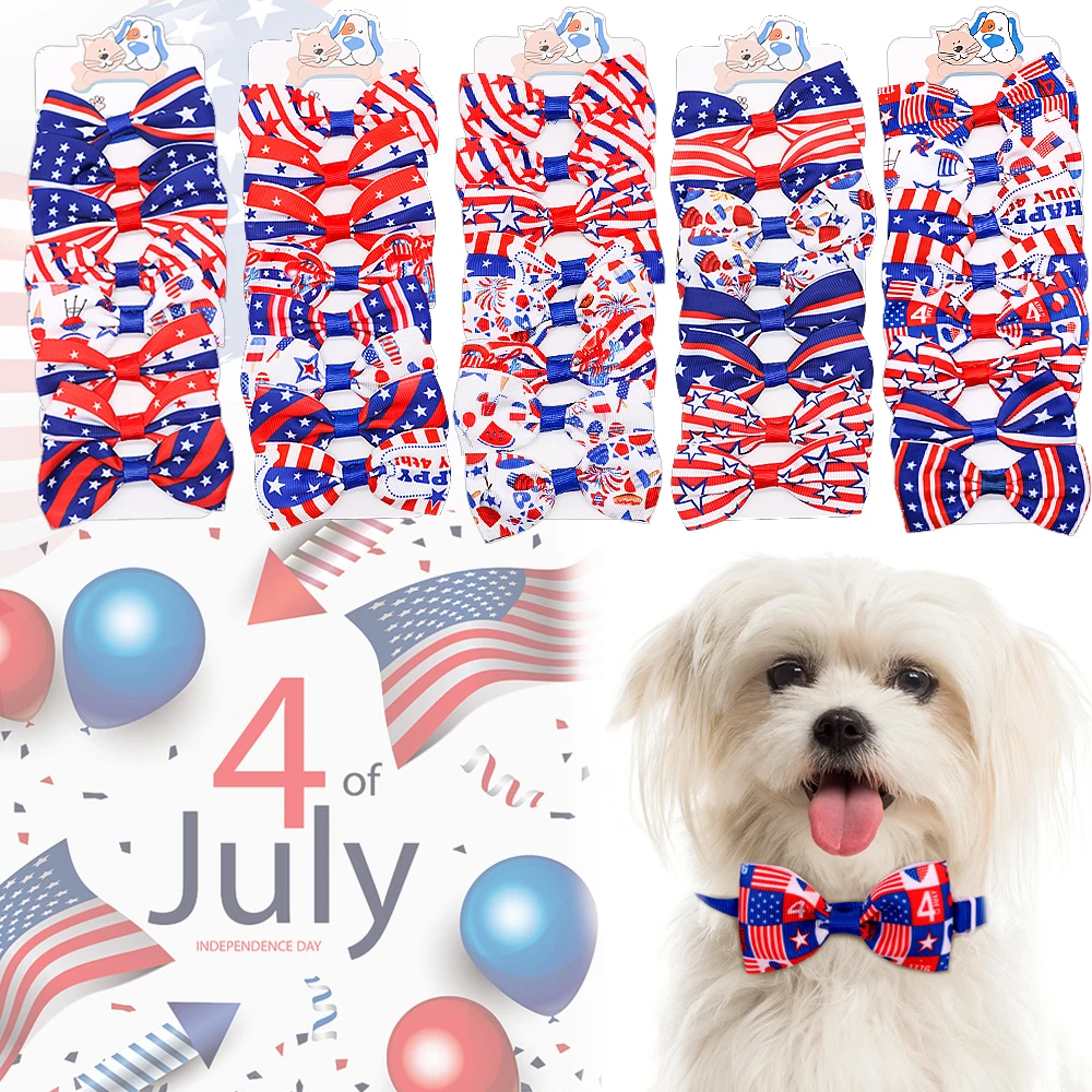 

American Independence Day Dog Decorate Bowtie Pet Dog Bows Small Dog Cat Festival Adjustable Collars Necklace Dog Accessories