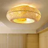 Bamboo Ceiling Fan Fans With Lights Remote Control Bedroom Decor Ventilator Lamp 50cm Air Invisible Blades Retractable Silent 4