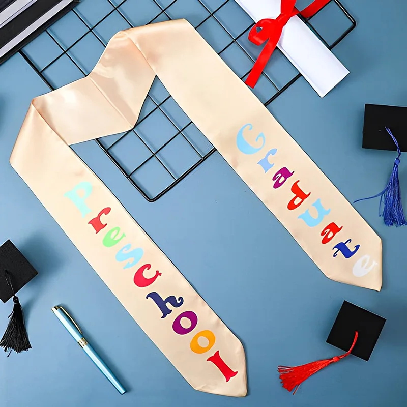 Graduation Season Children's Ribbon Etiquette Shoulderband Preschool Kindergarten Graduation Print Honorary Award Silk Shawl party decorations