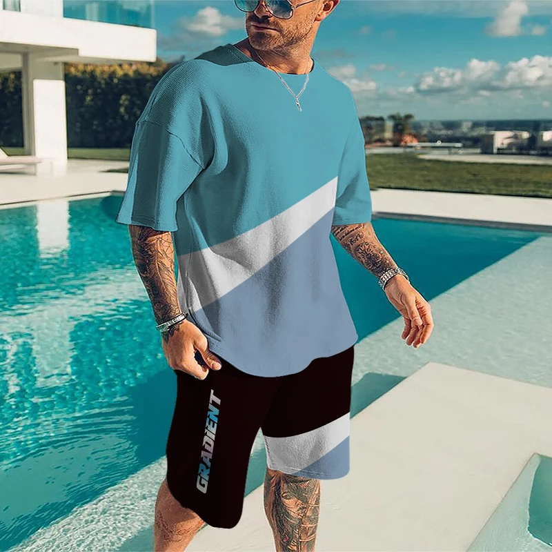 Summer New Trendy Men's Two Piece Sets Casual T-Shirt And Shorts Men's Sports Suit Fashion Short Sleeve Gym Tracksuit Designer