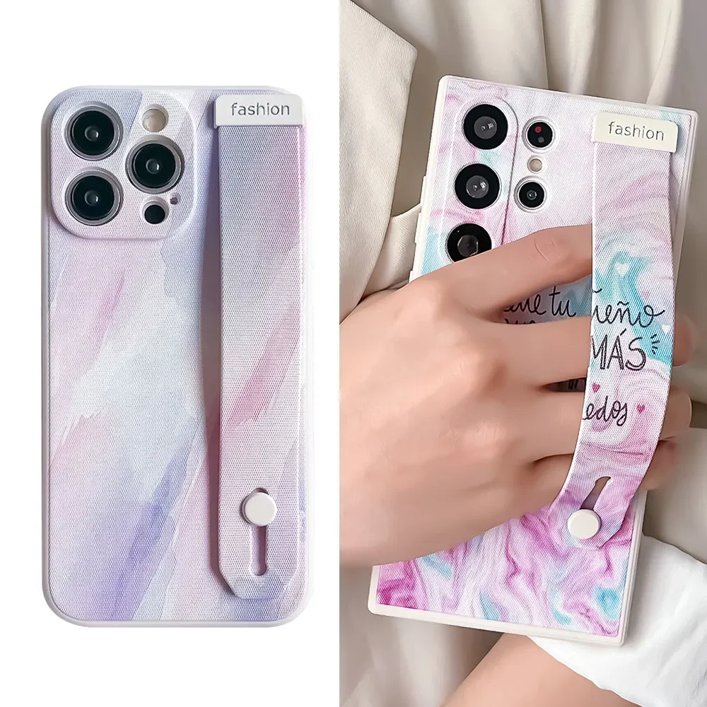 SoCouple Cute Marble Soft Silicone Wrist Strap Phone Holder Case