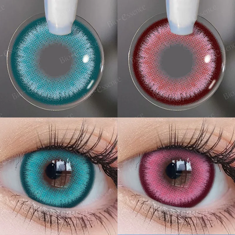 Bio-essence 1 Pair Colorcon Korean Colored Contact Lenses with Degree Myopia Lenses Anime Accessories Pink Lenses Cosplay Lenses