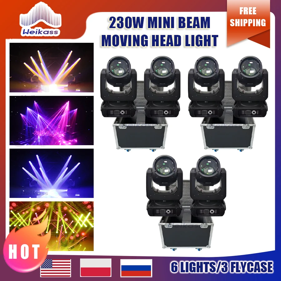 0 Tax 6Pcs Mini Beam 7R 230W Moving Head Beam Con Flycase Key Model Lybe Per Dj Disco Stage Beam Light Nightclub