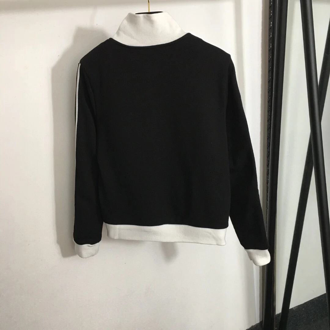 

24 Women's Top New Fashion Stand Collar Long Sleeve Zipper Jacket + Casual Pants Suit Black 1681