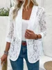 Fashion Women Lace Hollow Out Elegant Long Sleeve Coat Autumn Solid Color Loose Cardigan Blazer Spring Casual suit Jacket