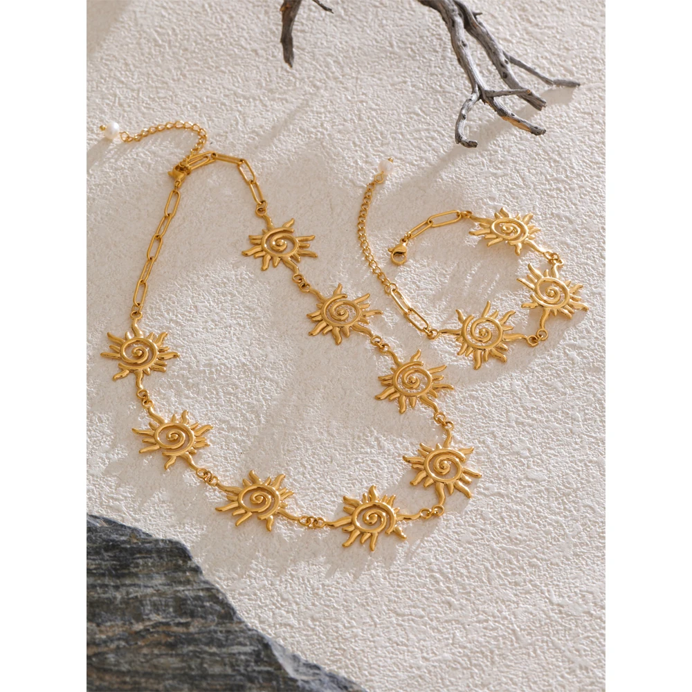 Yhpup Stainless Steel Sun Chain Jewelry Set