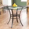 Lucianna Round Glass Top Table with Metal Frame Dining, Dark Brown 1