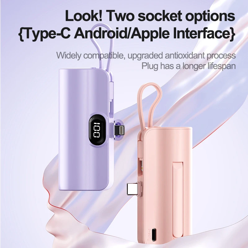 2IN 1 Portable Power Bank 10000mAh Mini Fast Charger Digital Display External Battery Plug Play Type-C For iPhone Huawei