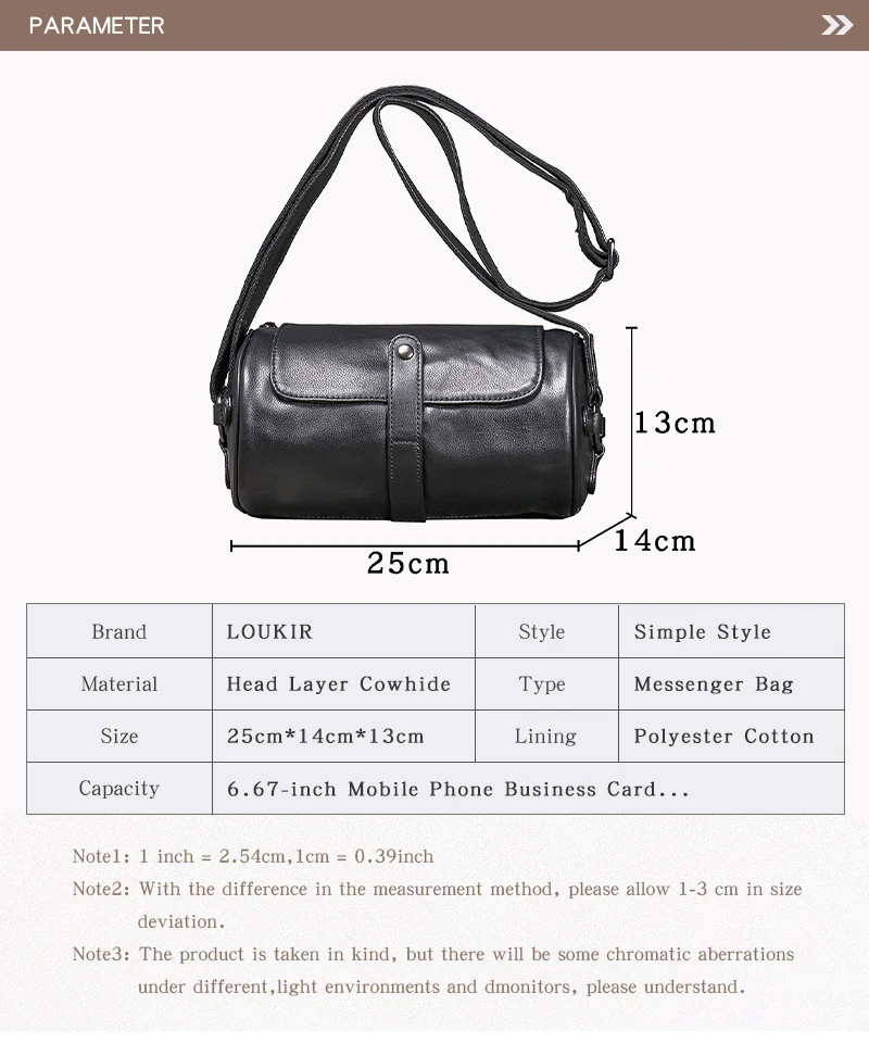 Luokir neue Herren Retro Leder zylindrische Tasche, modische Rindsleder Single Shoulder Diagonal Cross kleinen Rucksack – Detail 2