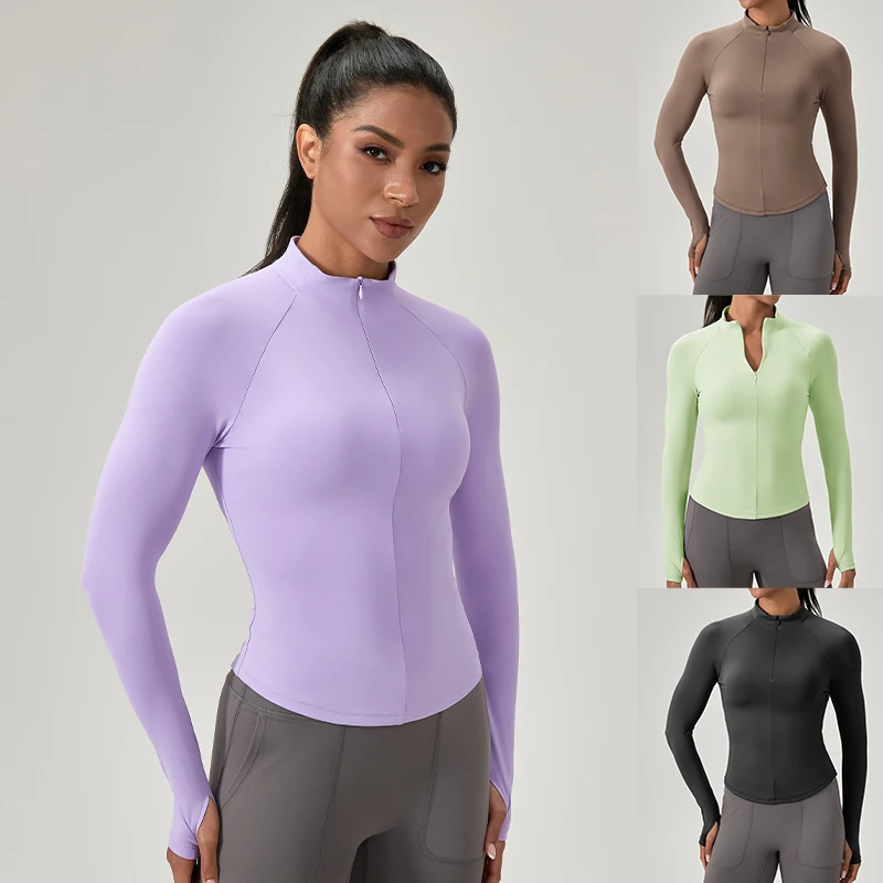 Women's Half Zip Yoga Top Long Sleeve Stand Collar Workout Shirt ...