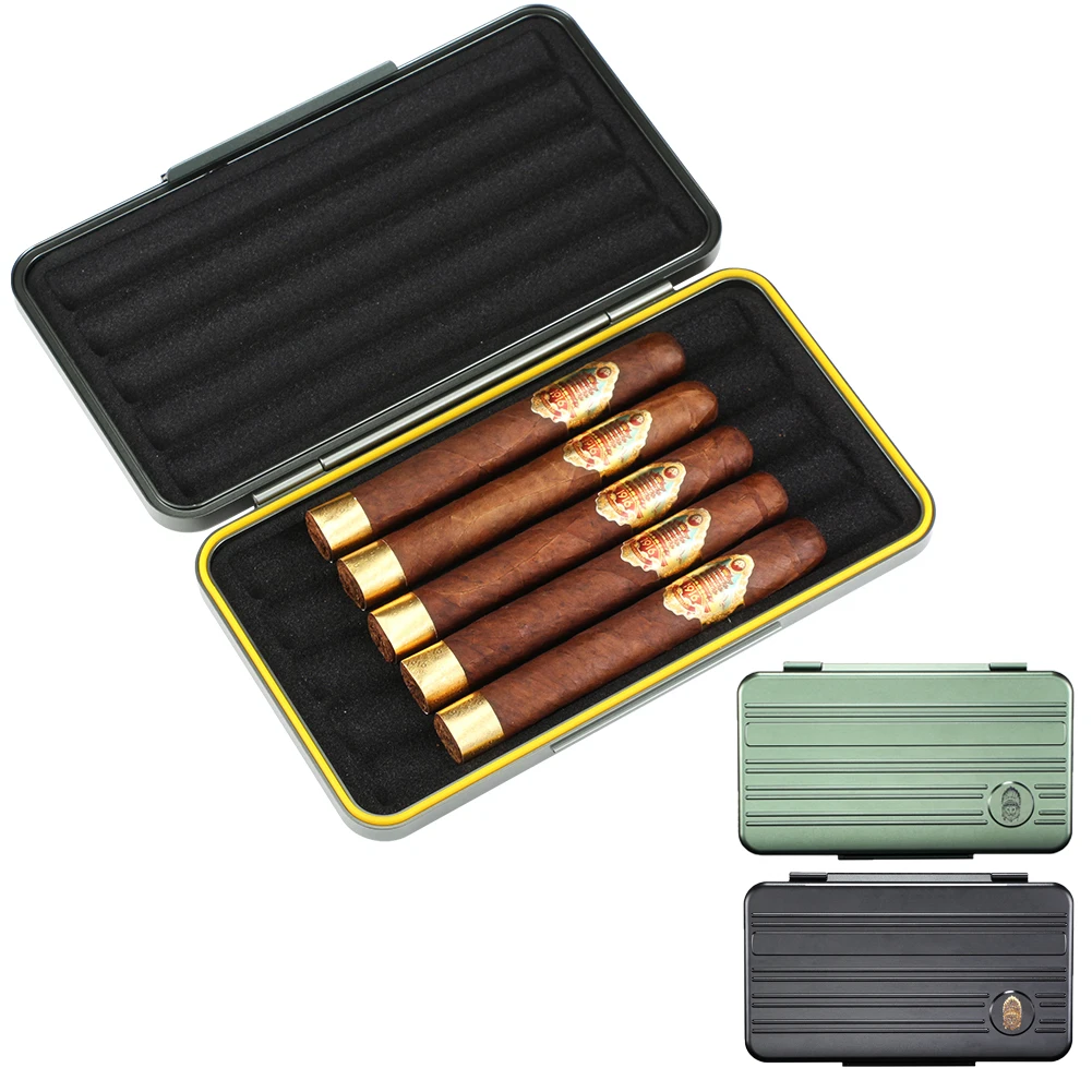 

LUBINSKI Portable Cigar Humidor Case Smoking Accessories Gadgets Metal Puro Box Charuto Case Travel With Gift Box