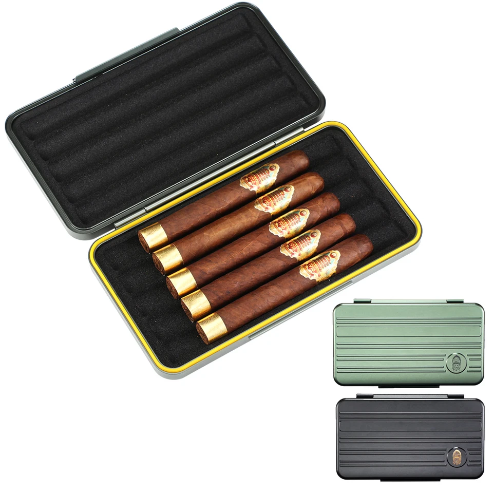 【人気SALE最新作】 Lubinski Aluminum 5 Cigars Travel Portable Cigar Humidor