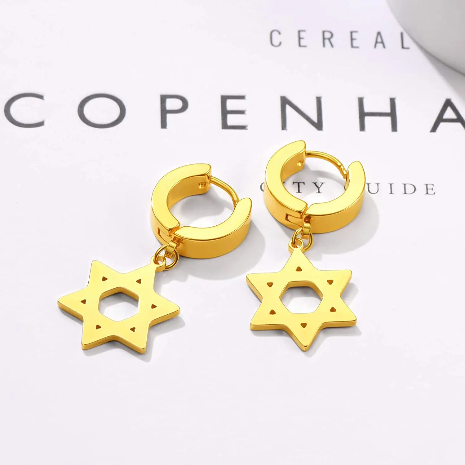 PROSTEEL Star Hoop Earrings Dangle For Women Trendy Black/Gold Plated Stainless Steel Punk Jewelry Hypoallergenic