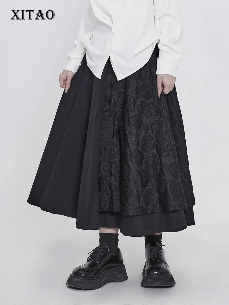 

XITAO Personality Patchwork Skirt Three-dimensional Embossing Technology Black Fashion Women Skirt 2023 Autumn New LYD1417