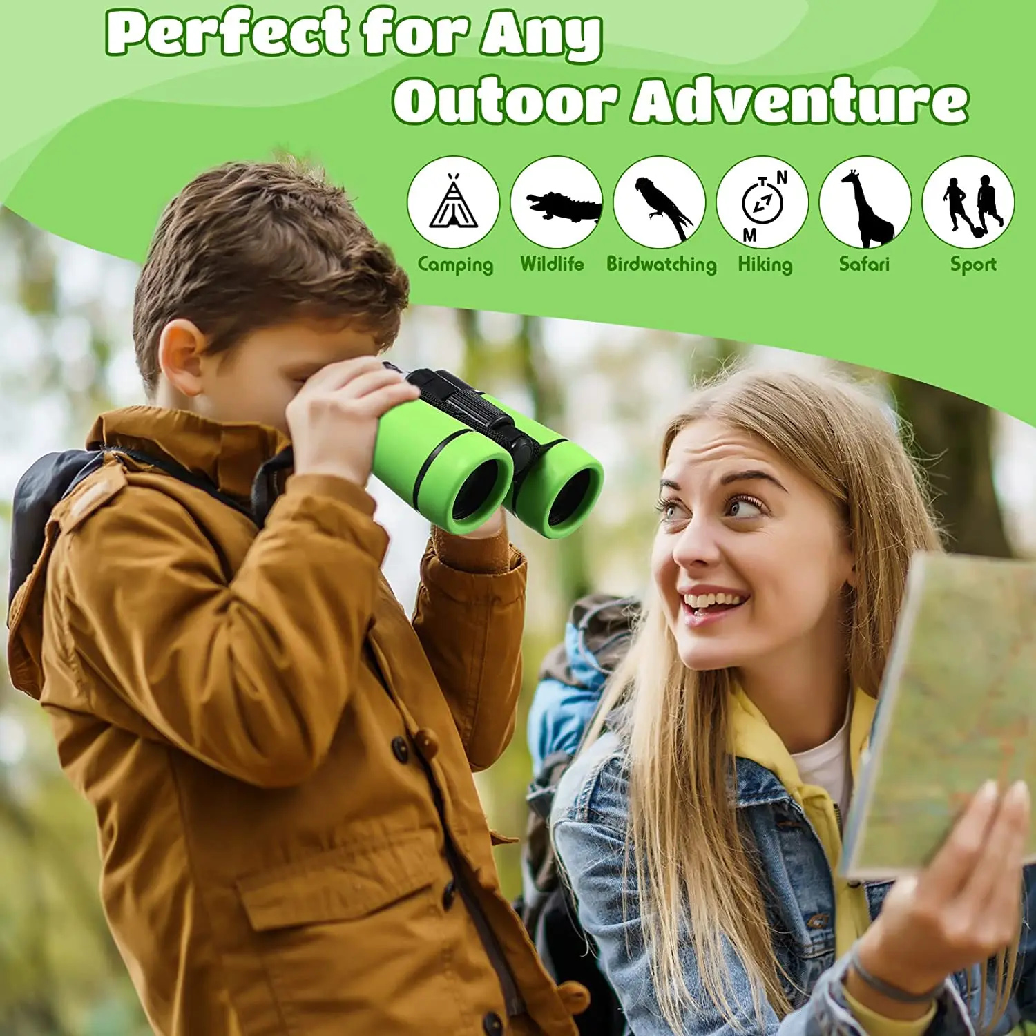 Kids Binoculars Set for Age 3-12 Years Boys Girls Hunting Folding Small Telescope Birthday Gifts Educational Camping Outdoor 6