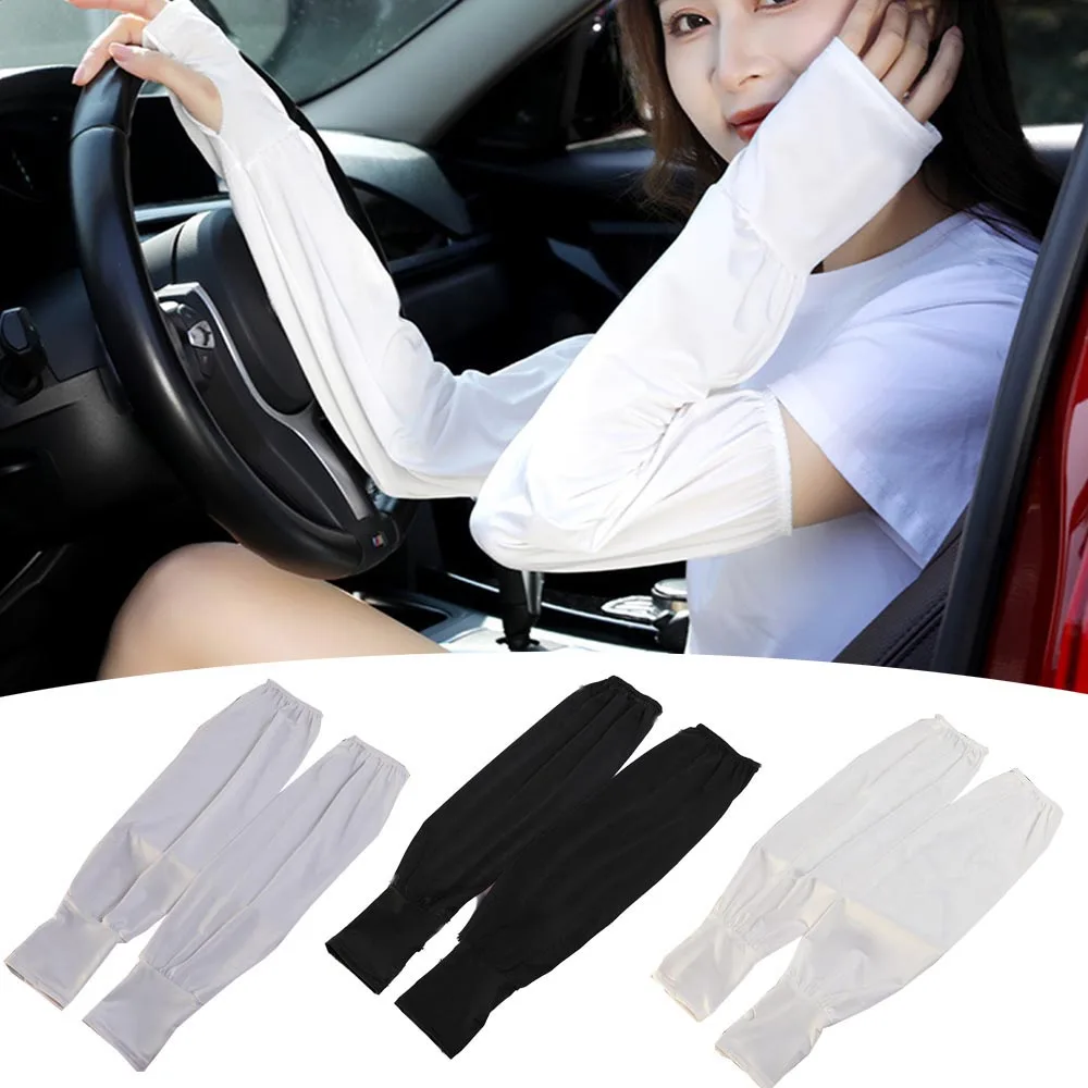 

Summer Outdoor Loose Sunscreen Driving Ice Sleeve Women Long Length UV Protection Fake Sleeve Arm Cover Solid Color Gloves