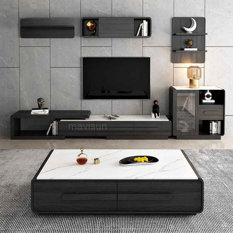 

New White Practical Coffee Table Tv Set Cabinet Modern Minimalist Multi-Function Extension Rock Slate Tv Table Home Furniture